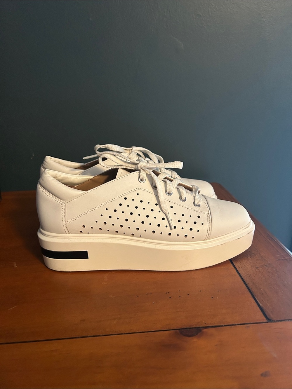 Paolo White Platform Lace-Up Sneakers with Perforated Sides